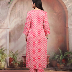 Women Pink Printed Rayon Kurta Palazzo Set