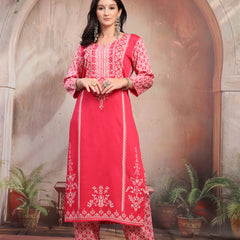 Women Pink Printed Rayon Kurta Palazzo Set