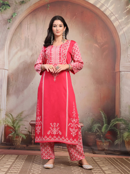 Women Pink Printed Rayon Kurta Palazzo Set