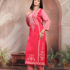 Women Pink Printed Rayon Kurta Palazzo Set