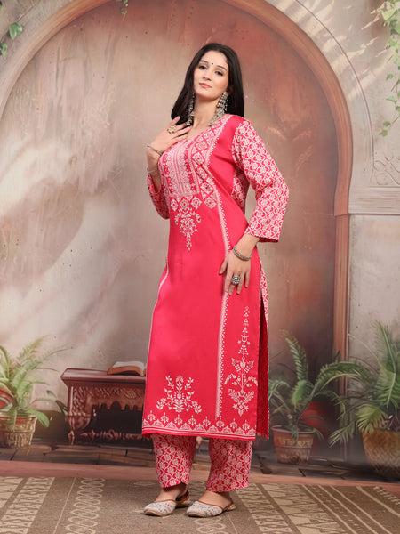 Women Pink Printed Rayon Kurta Palazzo Set