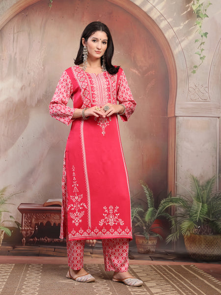 Women Pink Printed Rayon Kurta Palazzo Set