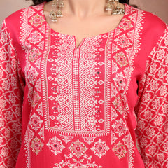 Women Pink Printed Rayon Kurta Palazzo Set