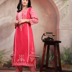 Women Pink Printed Rayon Kurta Palazzo Set