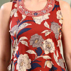 Women Maroon Embroidered Kurta Palazzo Set
