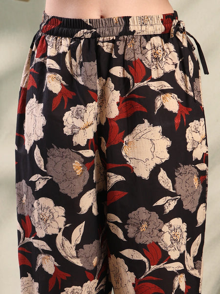 Black Embroidered Kurta Palazzo Set for Women