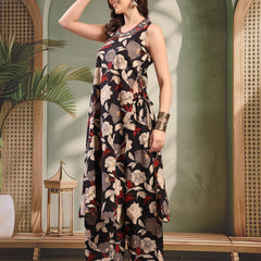 Black Embroidered Kurta Palazzo Set for Women