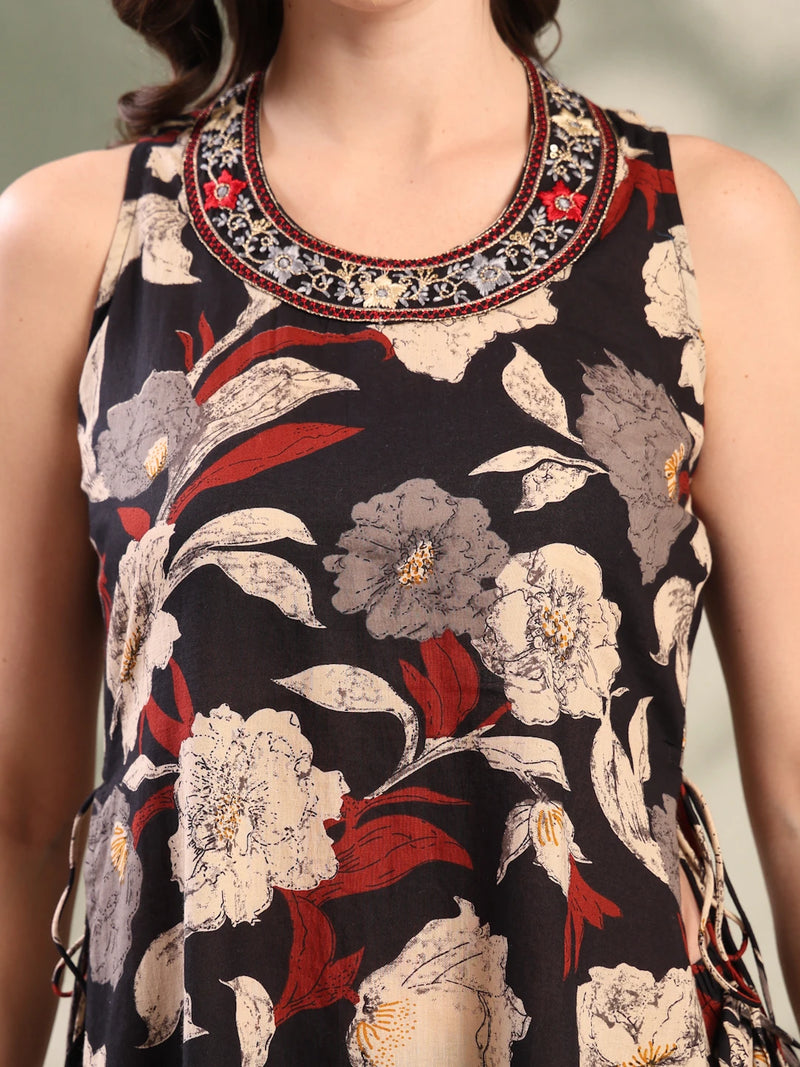 Black Embroidered Kurta Palazzo Set for Women