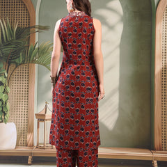 Girl Maroon Embroidered Kurta Palazzo Set