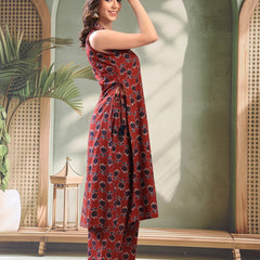 Girl Maroon Embroidered Kurta Palazzo Set