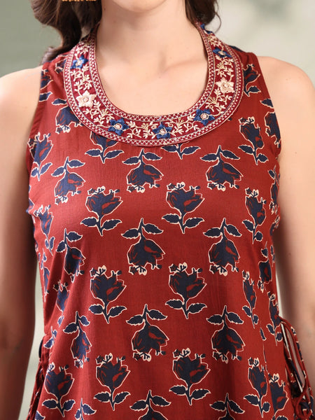 Girl Maroon Embroidered Kurta Palazzo Set