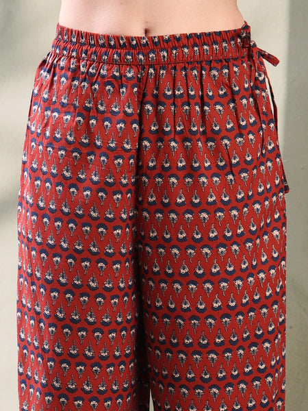 Female Maroon Embroidered Kurta Palazzo Set