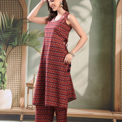 Female Maroon Embroidered Kurta Palazzo Set