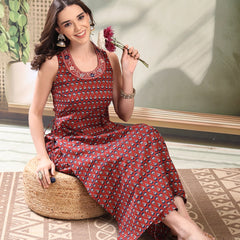 Female Maroon Embroidered Kurta Palazzo Set