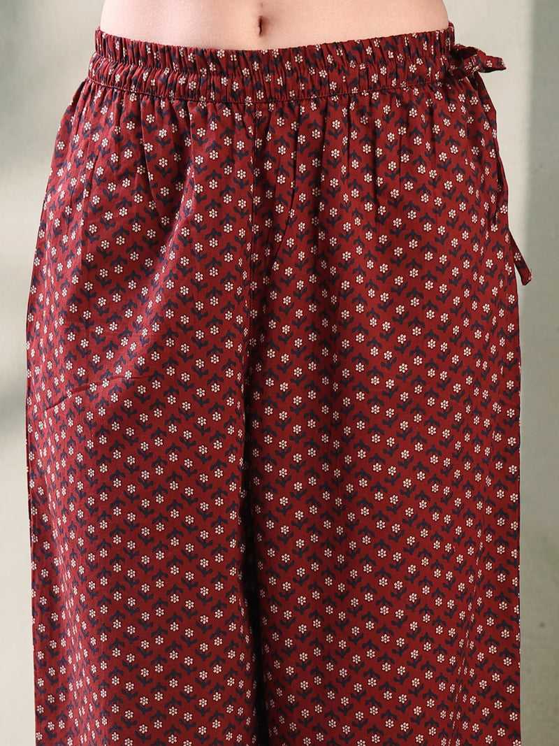 Girl Maroon Embroidered Cut Sleeve Kurta Set