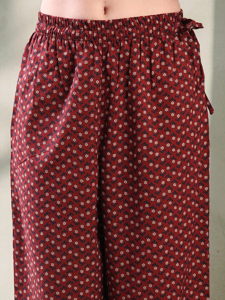 Girl Maroon Embroidered Cut Sleeve Kurta Set