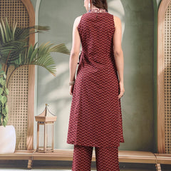 Girl Maroon Embroidered Cut Sleeve Kurta Set