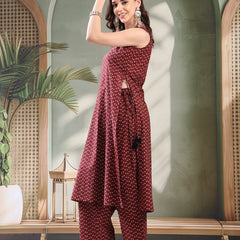 Girl Maroon Embroidered Cut Sleeve Kurta Set