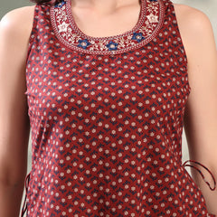 Girl Maroon Embroidered Cut Sleeve Kurta Set