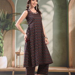 Women Black Embroidered Cut Sleeve Kurta Set