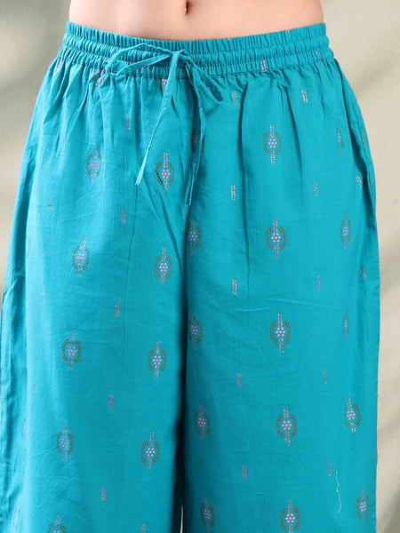 Female Turquoise Blue Embroidered Kurta Set