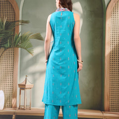 Female Turquoise Blue Embroidered Kurta Set