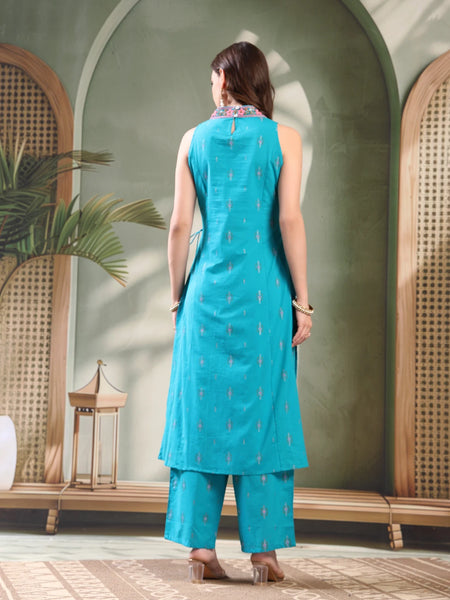 Female Turquoise Blue Embroidered Kurta Set