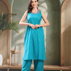 Female Turquoise Blue Embroidered Kurta Set