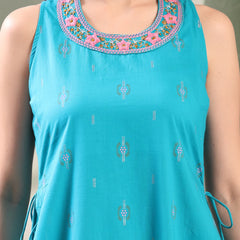 Female Turquoise Blue Embroidered Kurta Set