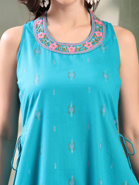 Female Turquoise Blue Embroidered Kurta Set