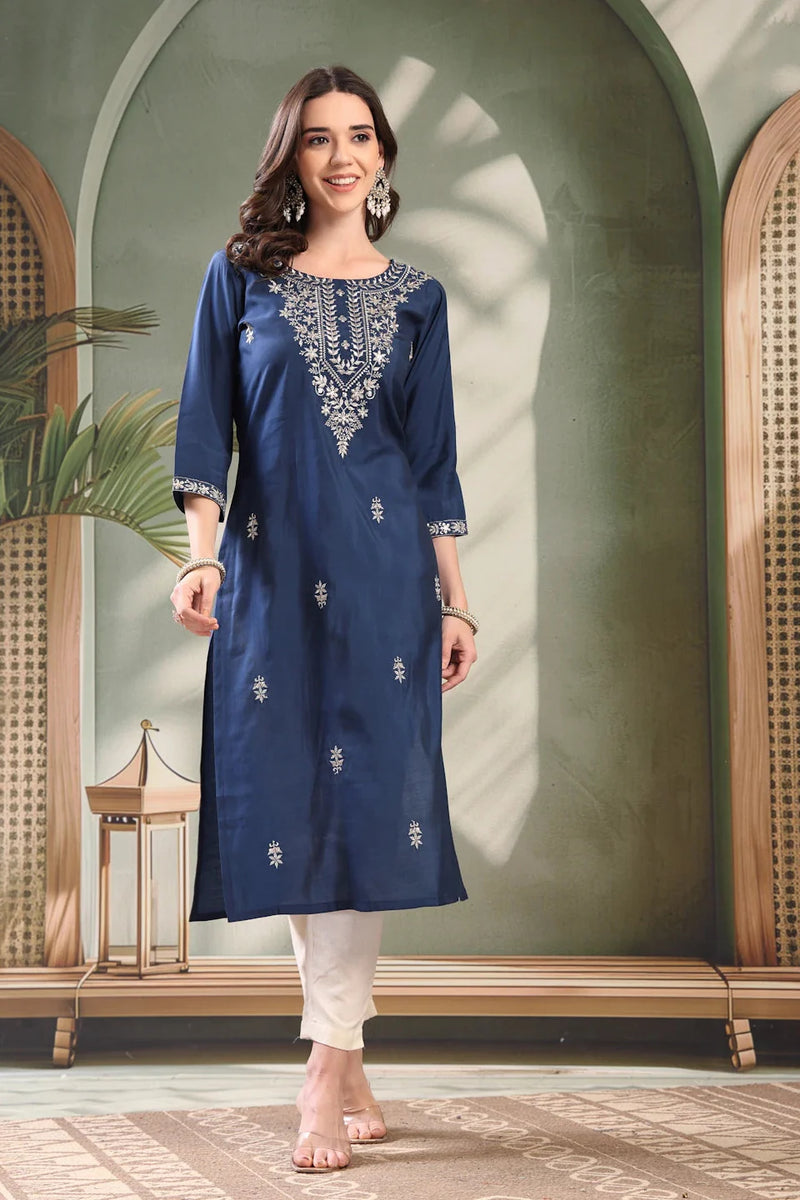 Girl ethnic navy blue kurta front view
