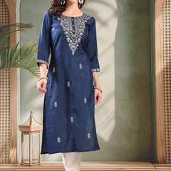 Girl ethnic navy blue kurta front view
