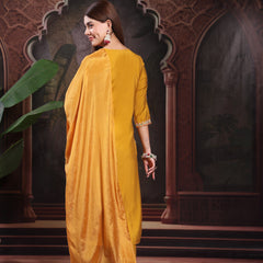 Women Mustard Color Embroidery Kurta With Palazzo & Dupatta Set