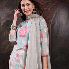 Women Embroidery Kurta With Palazzo & Dupatta Set