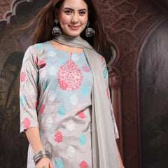 Women Embroidery Kurta With Palazzo & Dupatta Set