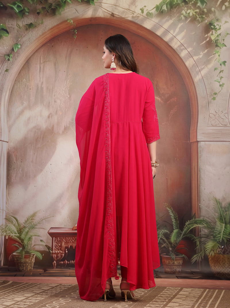 Women Pink Embroidered Anarkali Set with Dupatta