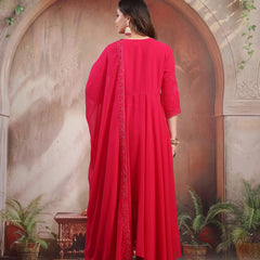 Women Pink Embroidered Anarkali Set with Dupatta