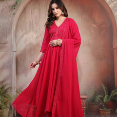 Women Pink Embroidered Anarkali Set with Dupatta