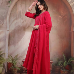 Women Pink Embroidered Anarkali Set with Dupatta