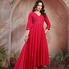 Women Pink Embroidered Anarkali Set with Dupatta