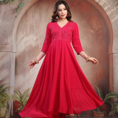 Women Pink Embroidered Anarkali Set with Dupatta