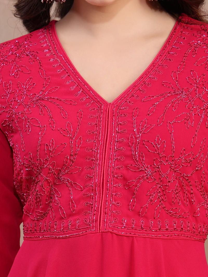 Women Pink Embroidered Anarkali Set with Dupatta