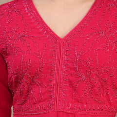 Women Pink Embroidered Anarkali Set with Dupatta