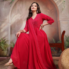Women Pink Embroidered Anarkali Set with Dupatta