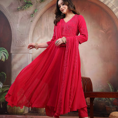 Women Pink Embroidered Anarkali Set with Dupatta