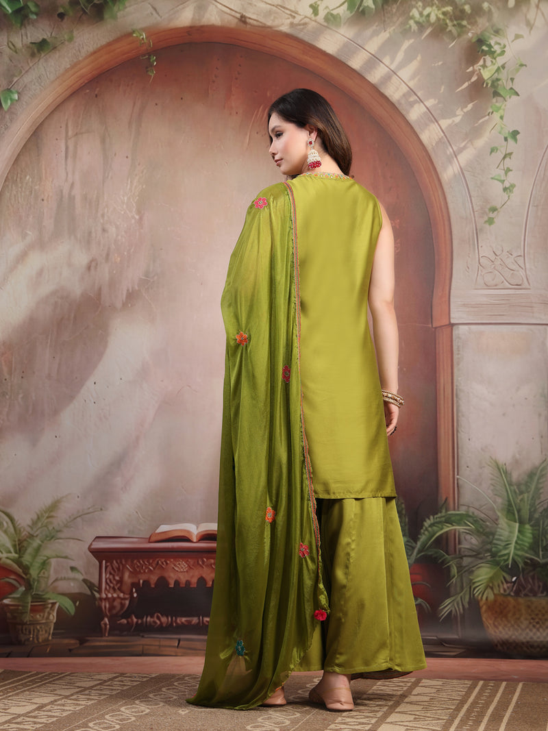 Traditional green embroidered kurta back view