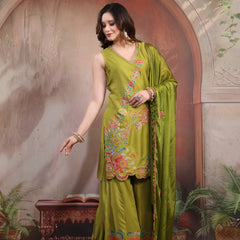 Ethnic green sharara set with dupatta full look