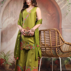 Festive wear green kurta sharara outfit model pose