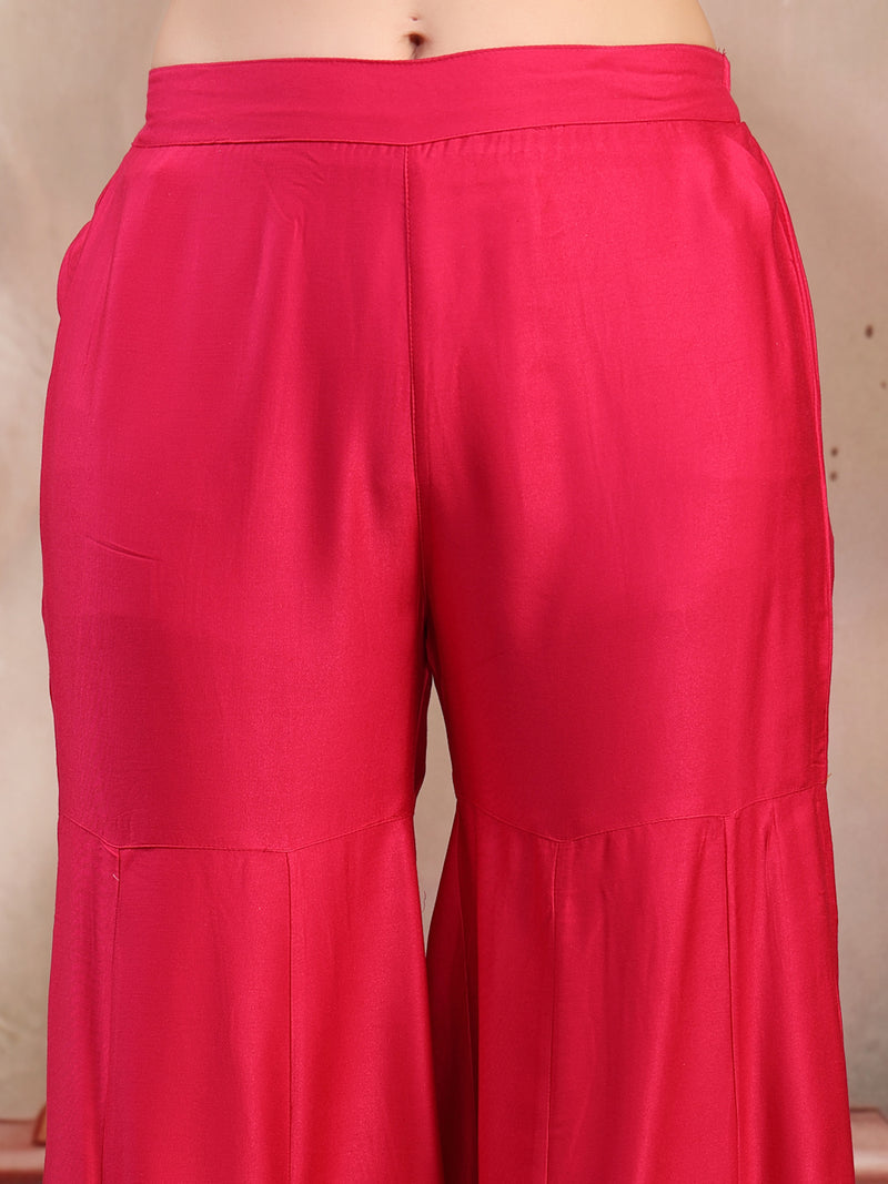 Women Pink Embroidered Kurta Sharara Set with Dupatta