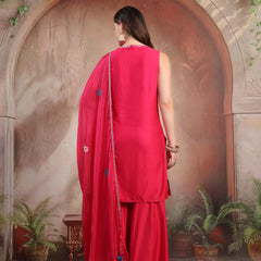 Women Pink Embroidered Kurta Sharara Set with Dupatta